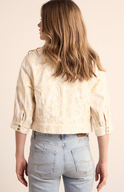 Tramontana Jacket Embroidered Denim Offwhite C38-19-801 2 Stretchshop.nl