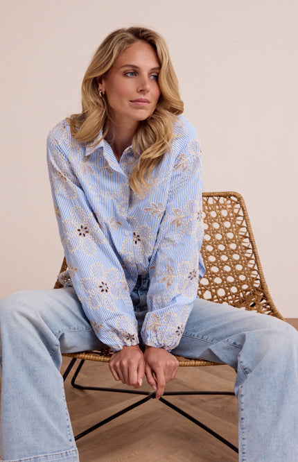 Blouse Flower Embroidery Breezy Blue C41-19-301 1