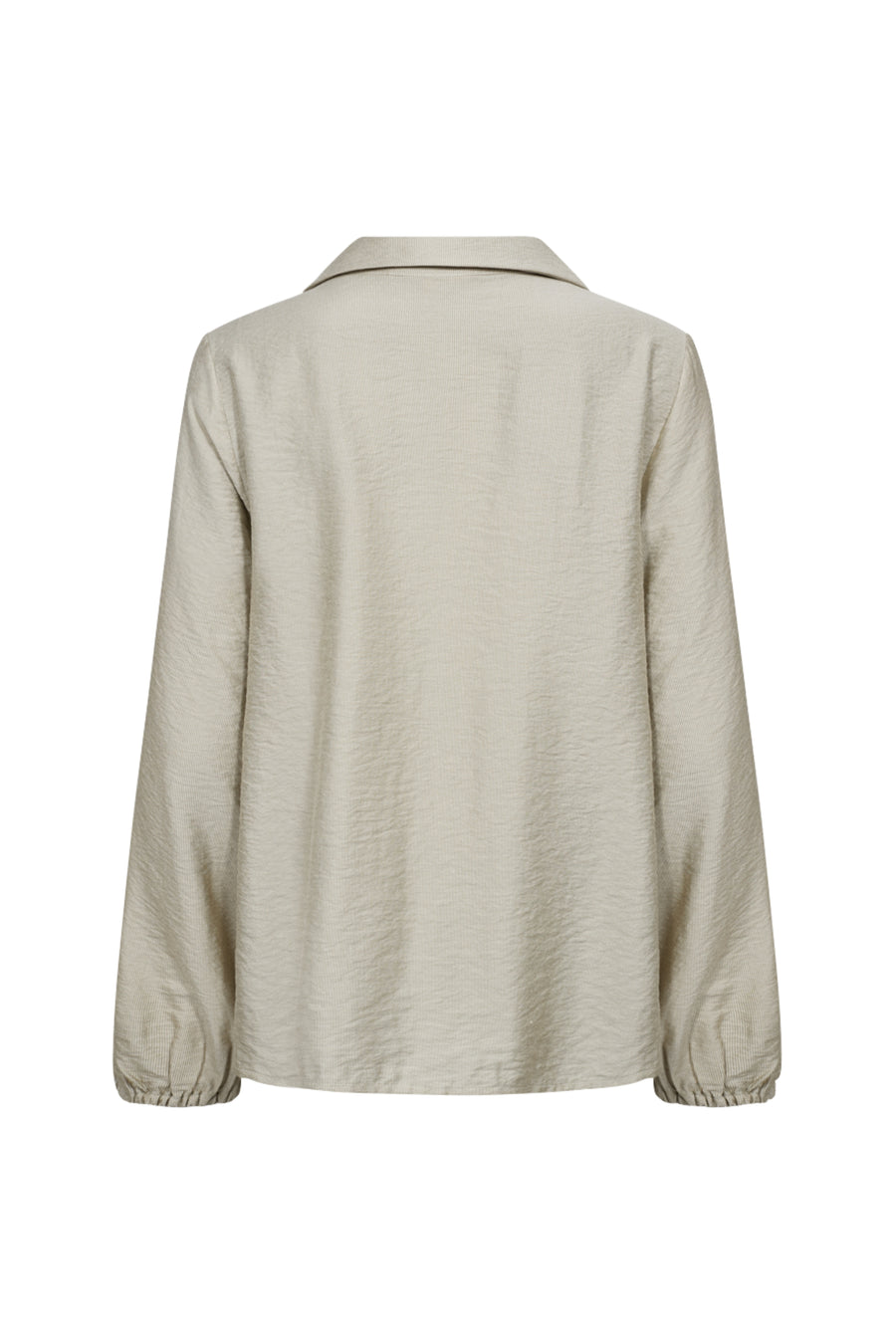 Zilveren mink gekleurde blouse Fqisela van Freequent, getailleerd model met lange mouwen en ronde hals.