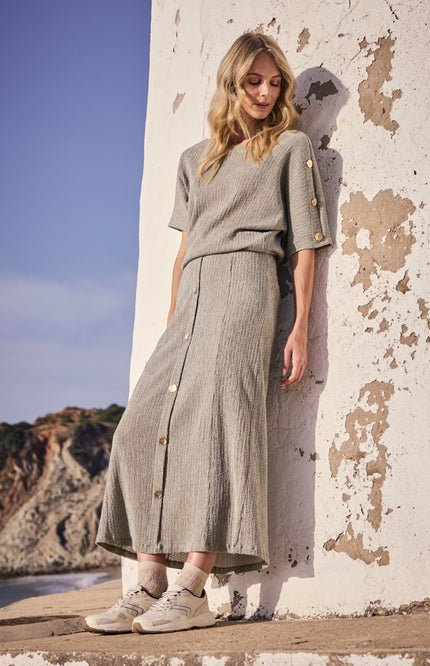 Tramontana Rok Crinkled Maxi Aloe Melange E02-19-201 2 Stretchshop.nl