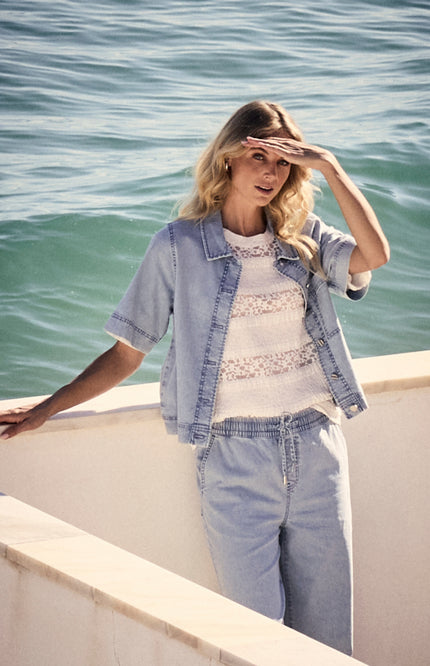 Tramontana Jacket Lightweight Denim Light Blue F01-19-801 2 Stretchshop.nl