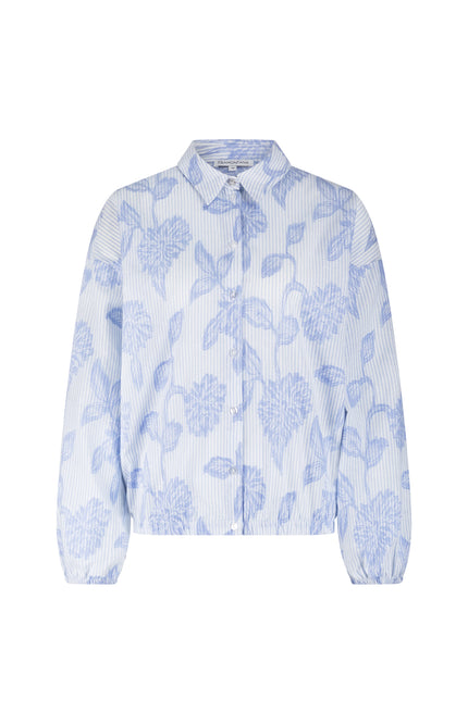 Blouse Striped Flower Pattern Breezy Blue O12-19-301 1