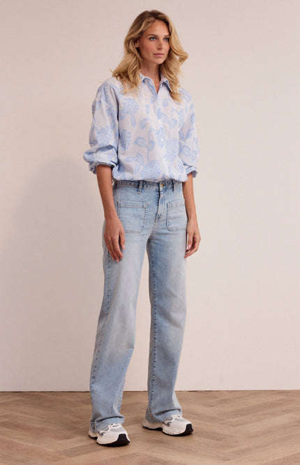 Blouse Striped Flower Pattern Breezy Blue O12-19-301 1