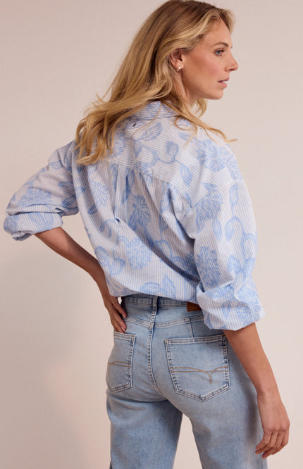 Blouse Striped Flower Pattern Breezy Blue O12-19-301 1