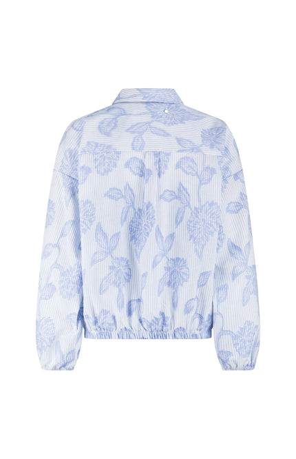 Blouse Striped Flower Pattern Breezy Blue O12-19-301 1