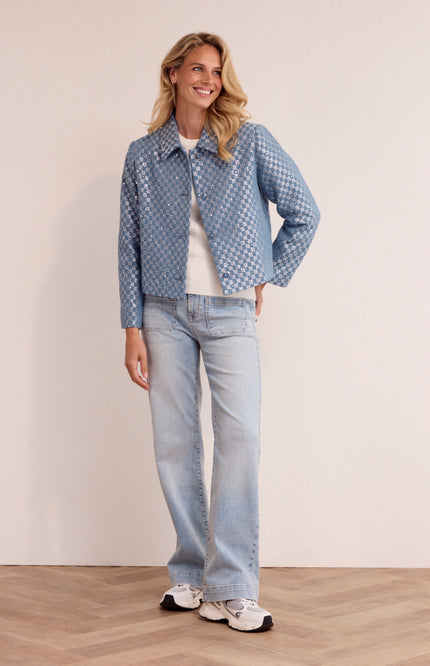 Jacket Checkered Tweed Mid Blue Q01-19-801 1