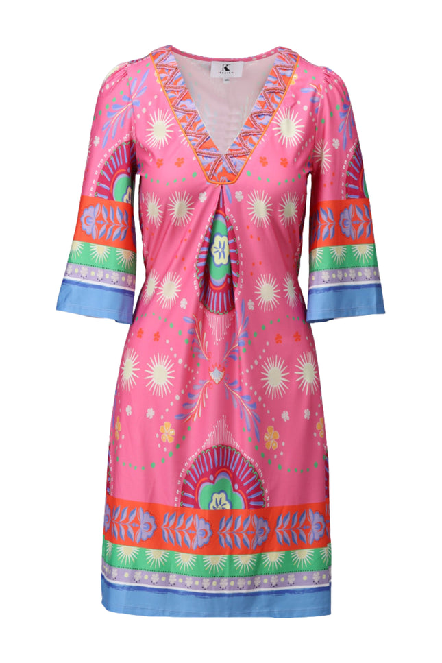 K-design Jurk V-Hals Met Design C110-P116 Stretchshop.nl