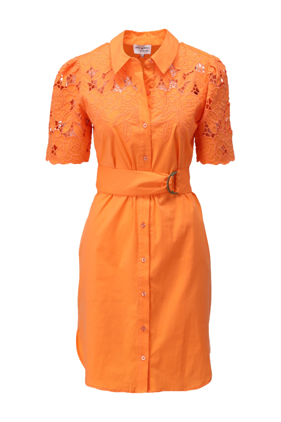 Elegante nectarine jurk met borduursel en design van You're My Lobster by K-design, met kleurrijke details en een stijlvolle snit