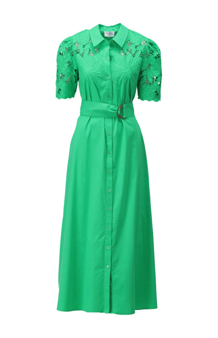 K-design Jurk Maxi Met Design & Borduursel Island Green C734L Stretchshop.nl