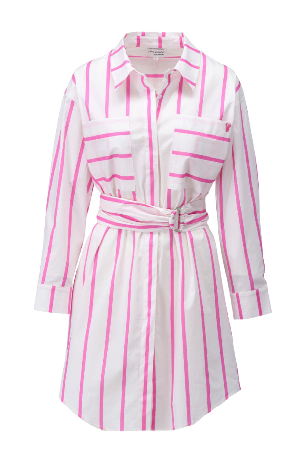 Fuchsia roze jurk met fluorescerende strepen van You're My Lobster by K-design, stijlvolle en opvallende casual jurk.