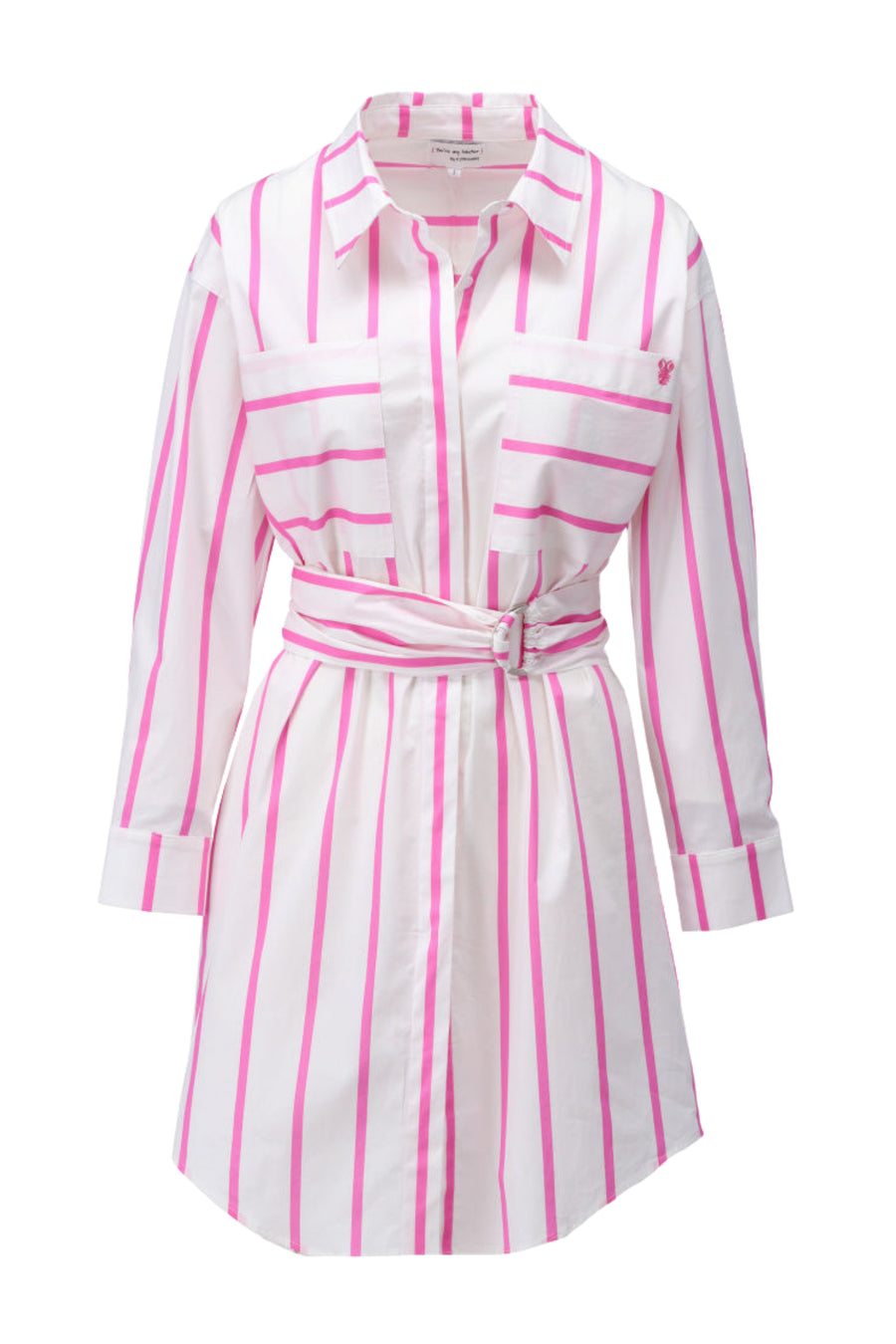 Fuchsia roze jurk met fluorescerende strepen van You're My Lobster by K-design, stijlvolle en opvallende casual jurk.
