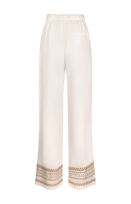 Nukus Broek Valerie Embroidery Offwhite Camel NKS09049 Stretchshop.nl