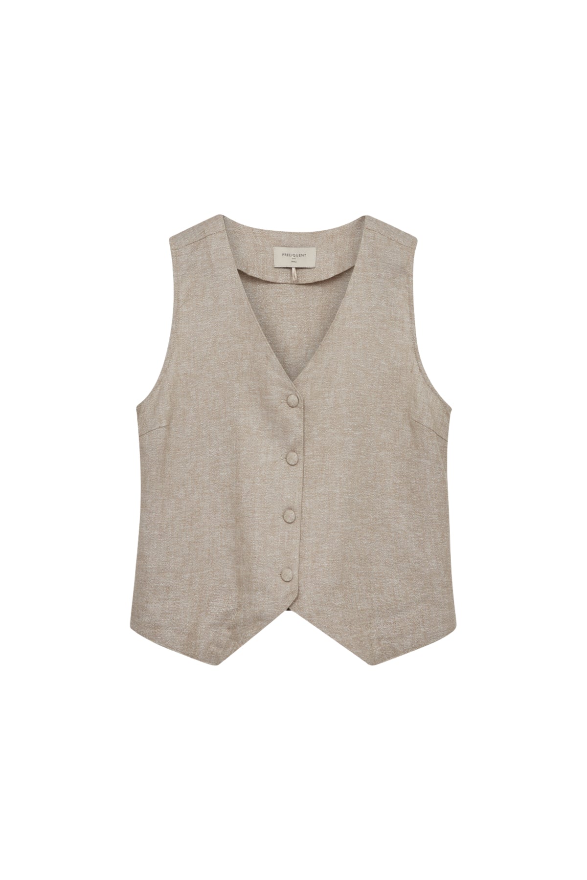 Zilverkleurig Fqlavasi Sand Melange gilet van Freequent, close-up afbeelding met zachte stof en moderne pasvorm