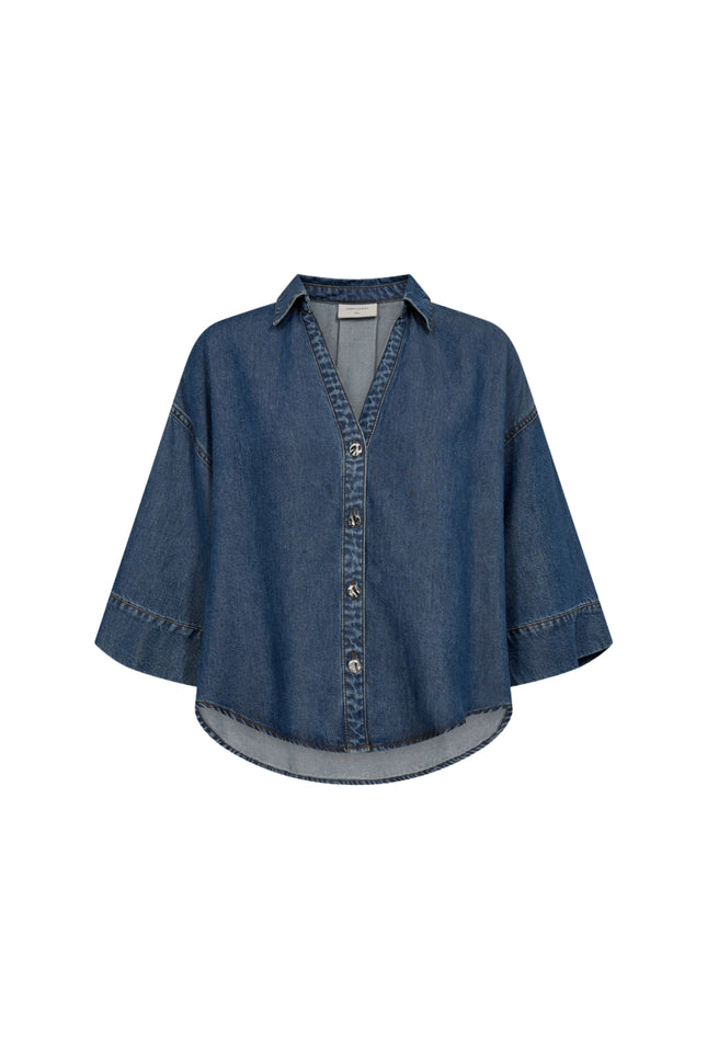 Freequent Blouse Fqmilo Medium Blue Denim 207843 Stretchshop.nl