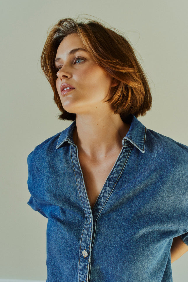 Freequent Blouse Fqmilo Medium Blue Denim 207843 Stretchshop.nl