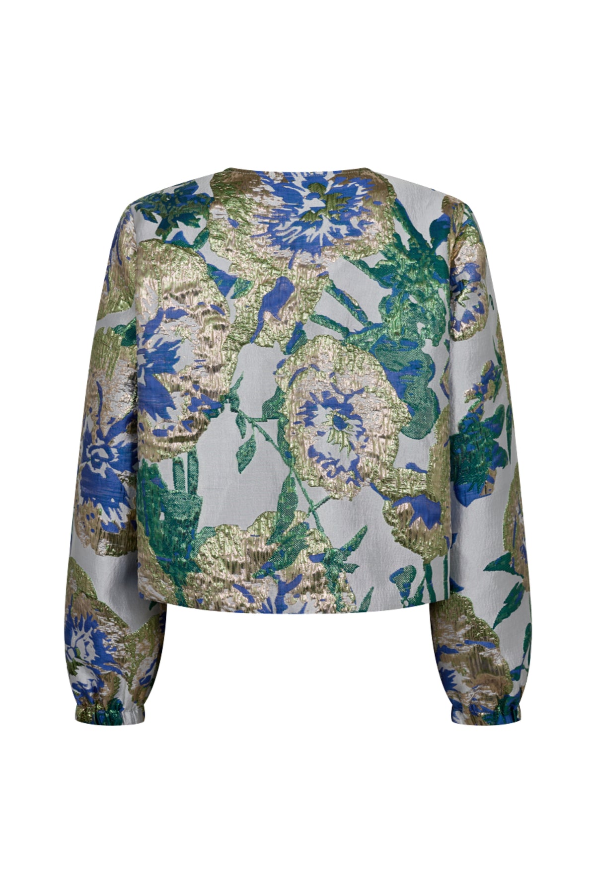 Blauwe Freequent Fqfay Zen jacket in ultramarijnkleur, met rits en capuchon, gedragen door een persoon.