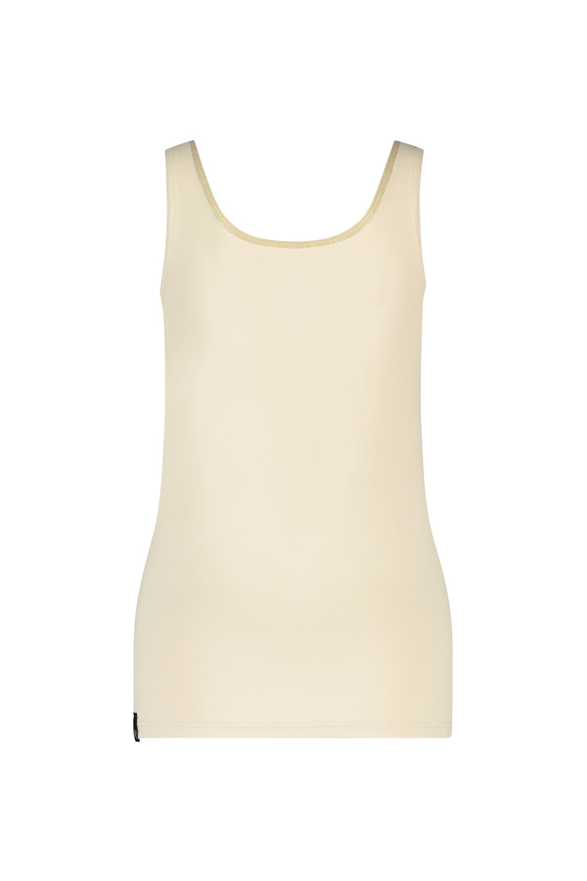 Goudkleurig singlet van Nukus, model Juba Sand, casual top met dunne bandjes en comfortabele pasvorm.