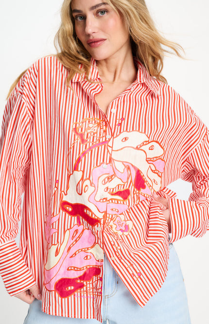 POM Amsterdam Blouse Poplin Striped Orange SP9503 Stretchshop.nl