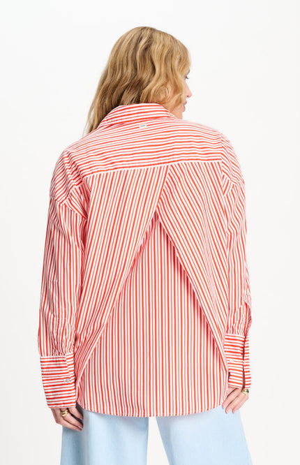 POM Amsterdam Blouse Poplin Striped Orange SP9503 Stretchshop.nl