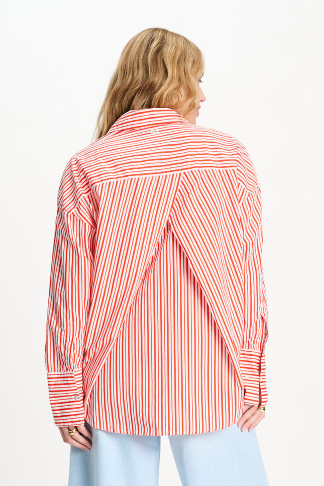 POM Amsterdam Blouse Poplin Striped Orange SP9503 Stretchshop.nl