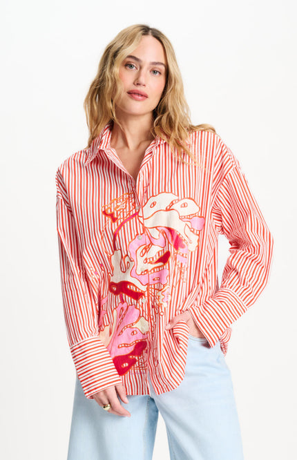 POM Amsterdam Blouse Poplin Striped Orange SP9503 Stretchshop.nl
