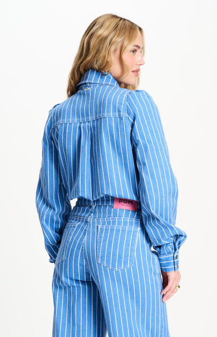 POM Amsterdam Blouse Denim Stripes Blue SP9504 Stretchshop.nl