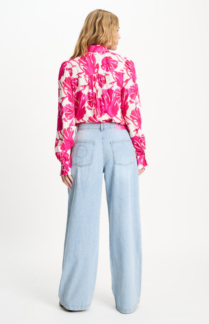 POM Amsterdam Blouse Urban Flora White Multi Colour SP9501 Stretchshop.nl