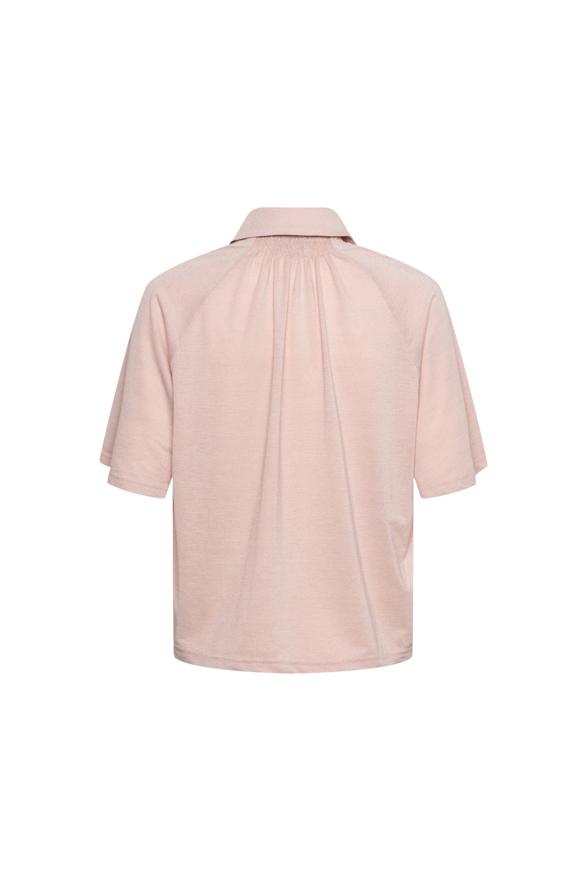 Lichte roze blouse Vanity Pale Pink BL429 van &Co woman, getoond met close-up van de stof en knoopdetails