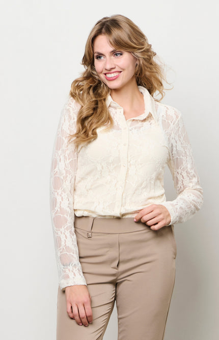 &Co woman Blouse Lotte Beige BL430 Stretchshop.nl