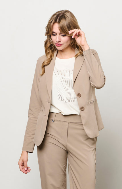 &Co woman Travel Blazer Phileine Taupe BZ110 Stretchshop.nl