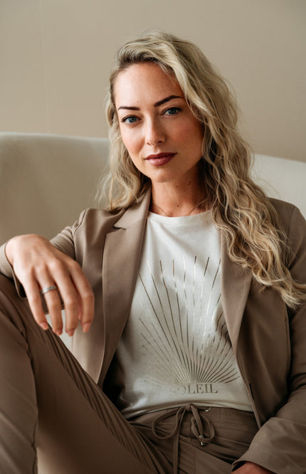 &Co woman Travel Blazer Phileine Taupe BZ110 Stretchshop.nl