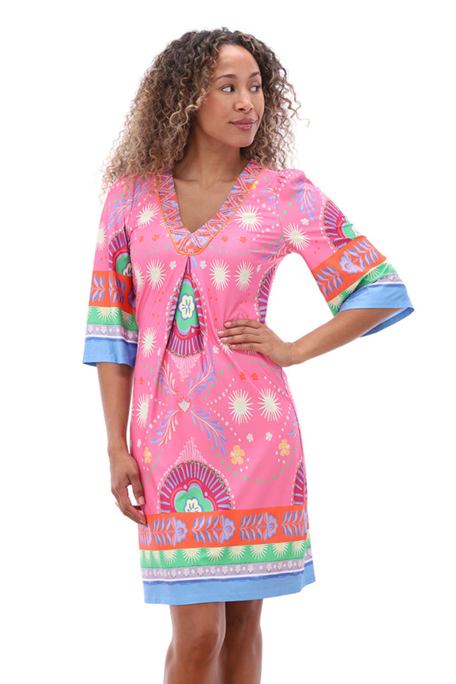 K-design Jurk V-Hals Met Design C110-P116 Stretchshop.nl