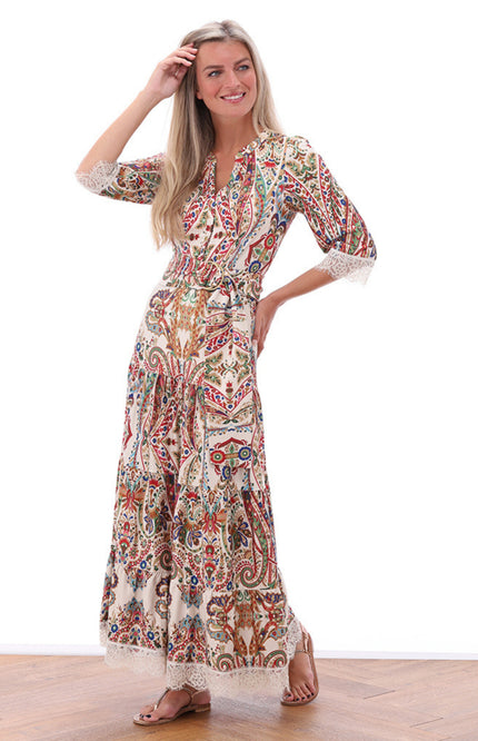 K-design Jurk Maxi Met Design & Kant C301-P095 Stretchshop.nl