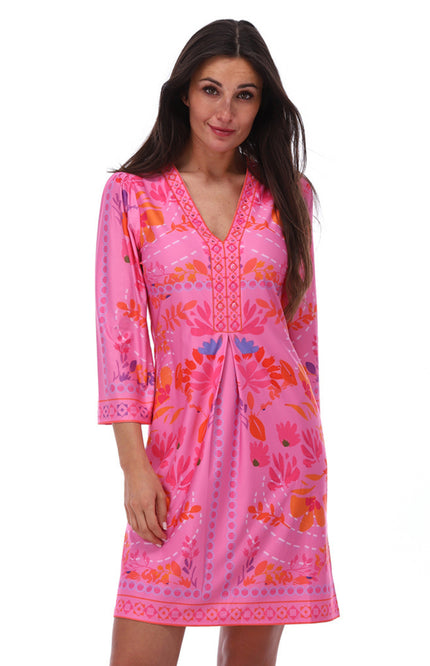 K-design Jurk V-hals Met Design C415-P130 Stretchshop.nl