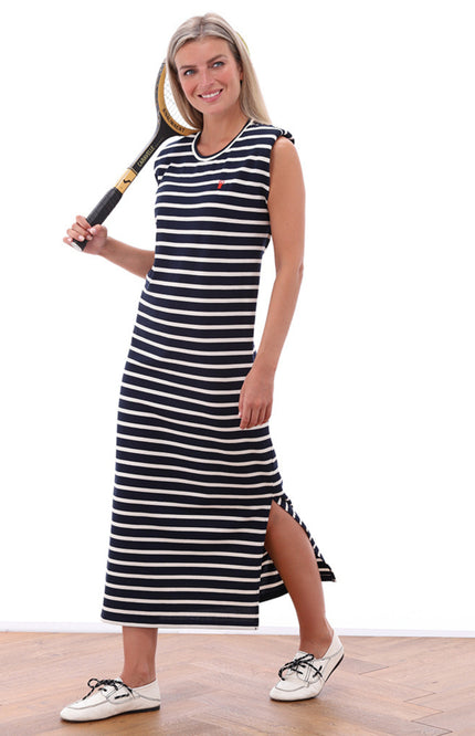 You're My Lobster Jurk Midi Mouwloos Gestreept Navy C752L Stretchshop.nl