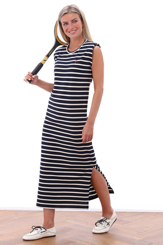 You're My Lobster Jurk Midi Mouwloos Gestreept Navy C752L Stretchshop.nl