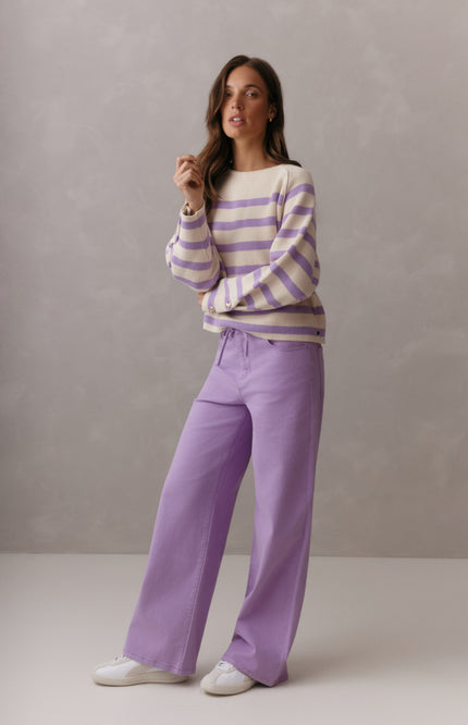 Lady Day Trui Breton Cream Violet L28-601-3189 Stretchshop.nl