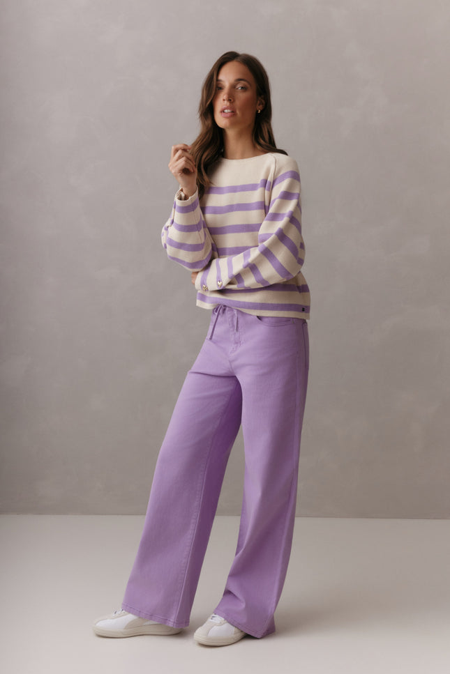 Lady Day Trui Breton Cream Violet L28-601-3189 Stretchshop.nl