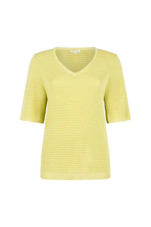 Tramontana Trui V-Neck Lurex Celery Y06-19-601 2 Stretchshop.nl