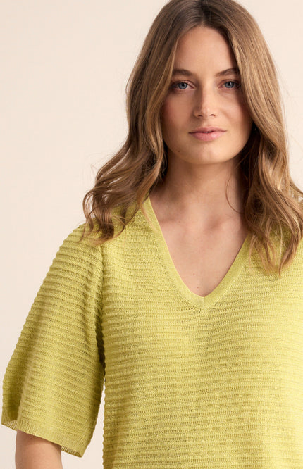 Tramontana Trui V-Neck Lurex Celery Y06-19-601 2 Stretchshop.nl
