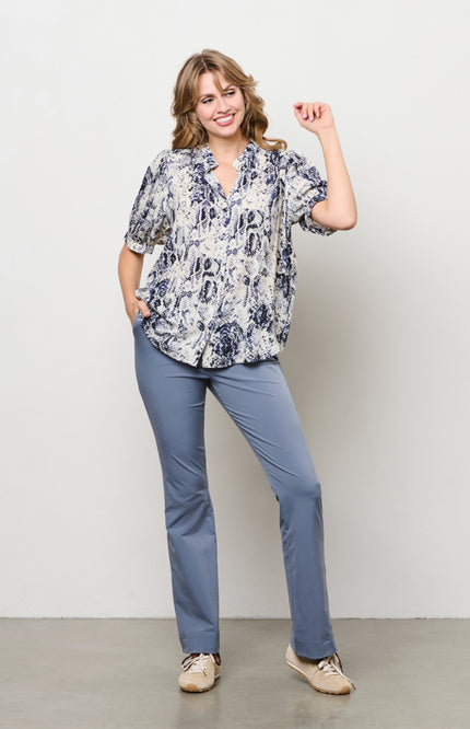 &Co woman Travel Broek Penelope Flare Dark Slate PA203-1 Stretchshop.nl