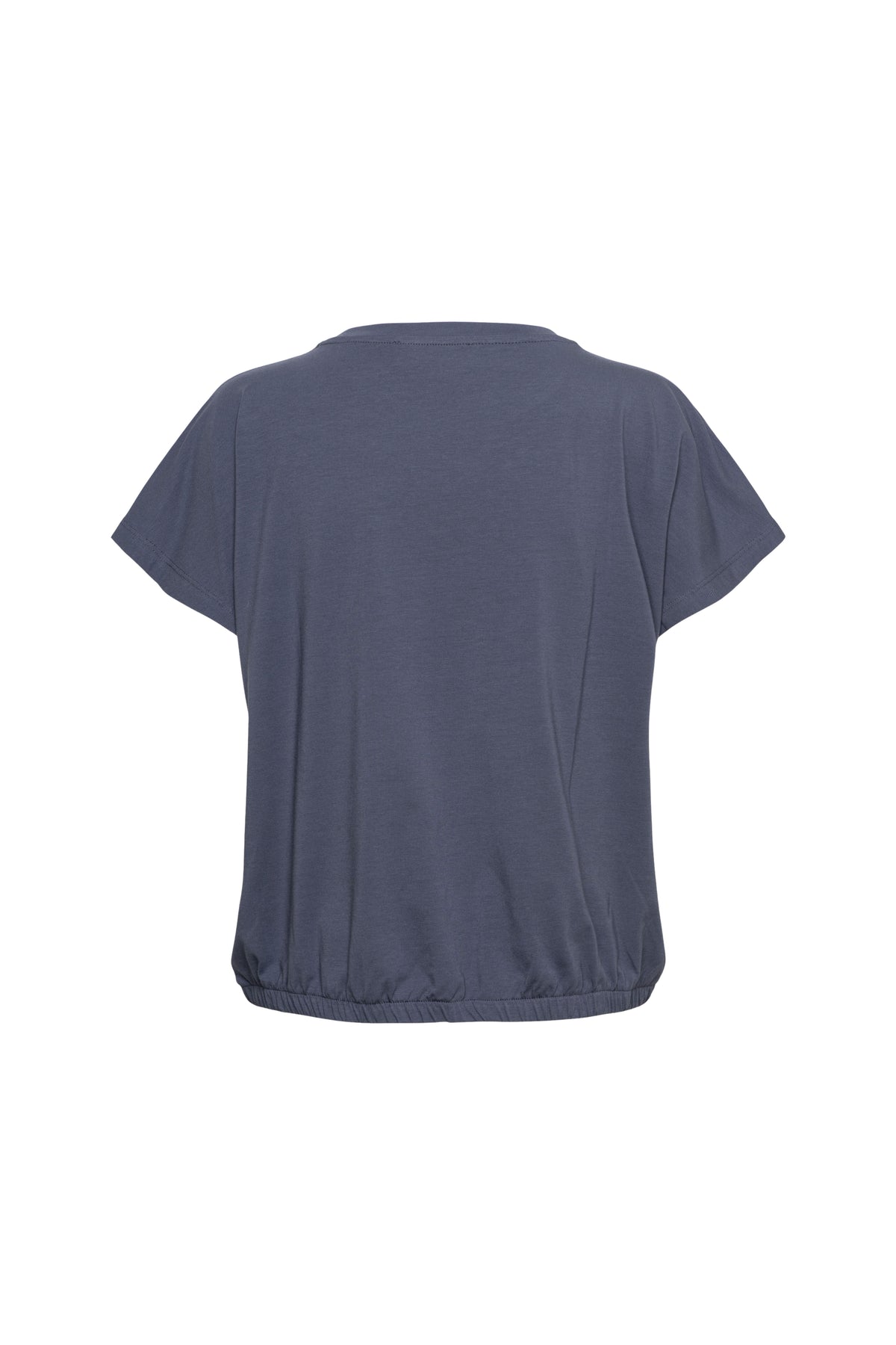Donkergrijs Top Terese van &Co woman, getailleerd model met ronde hals en korte mouwen, gedragen door een model.