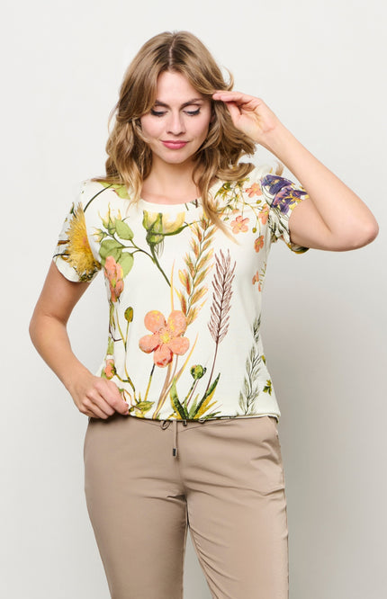 &Co woman Top Vere Flower Offwhite Multi TO354 Stretchshop.nl