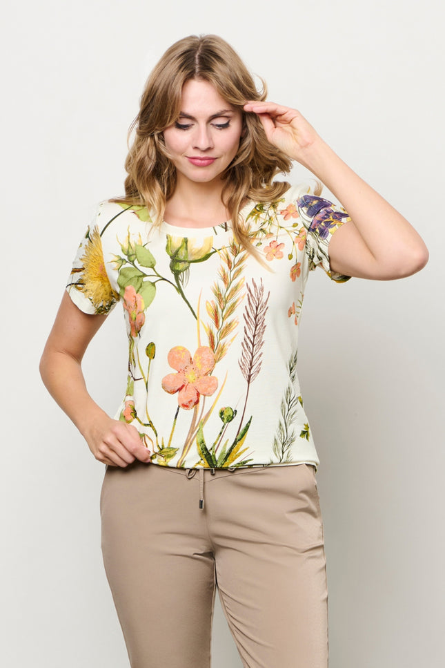 &Co woman Top Vere Flower Offwhite Multi TO354 Stretchshop.nl