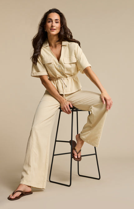 Red Button Blouse Drew Drawstring Co/Linen Oatmeal SRB4909 Stretchshop.nl