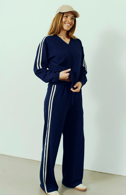 Freequent Broek Fqlucinda Navy Blazer Star Offwhite 207444 Stretchshop.nl