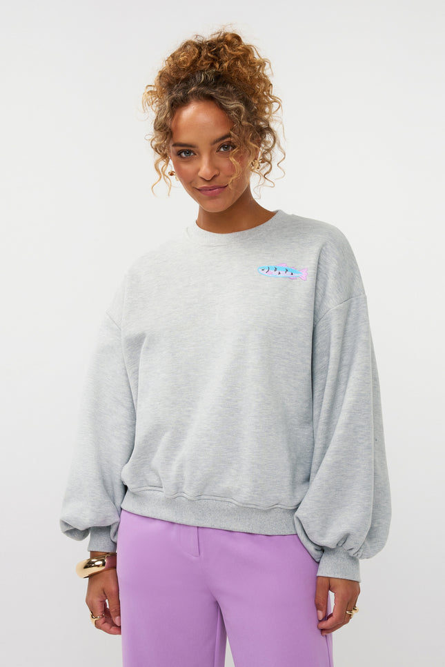 Ydence Sweater Catch Me Grey Melange Stretchshop.nl