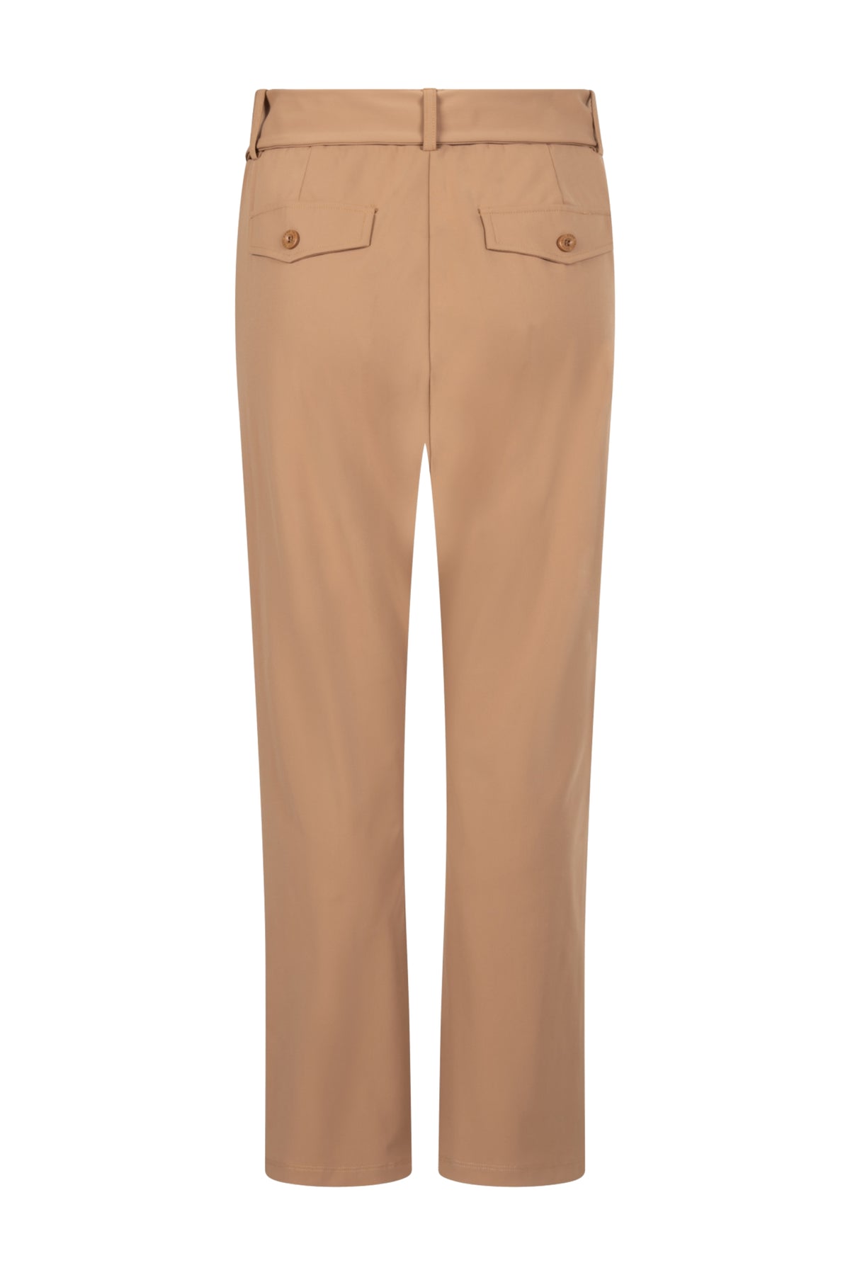 Zoso Belle Summer camel reisbroek met elastische taille en casual pasvorm, geschikt voor zomerse reizen en comfort.