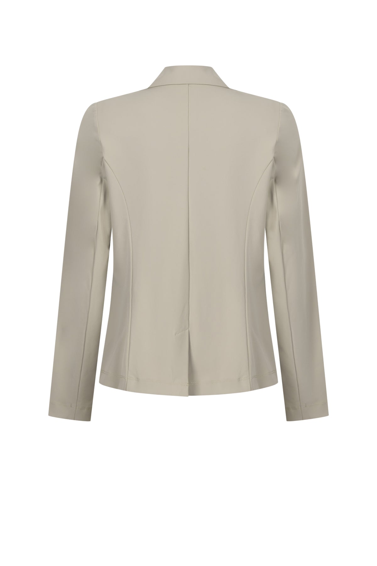 Zoso Travel Blazer Chantal Sage, damesblazer van stof met kraag en knopen, zichtbaar op model in groene kleur
