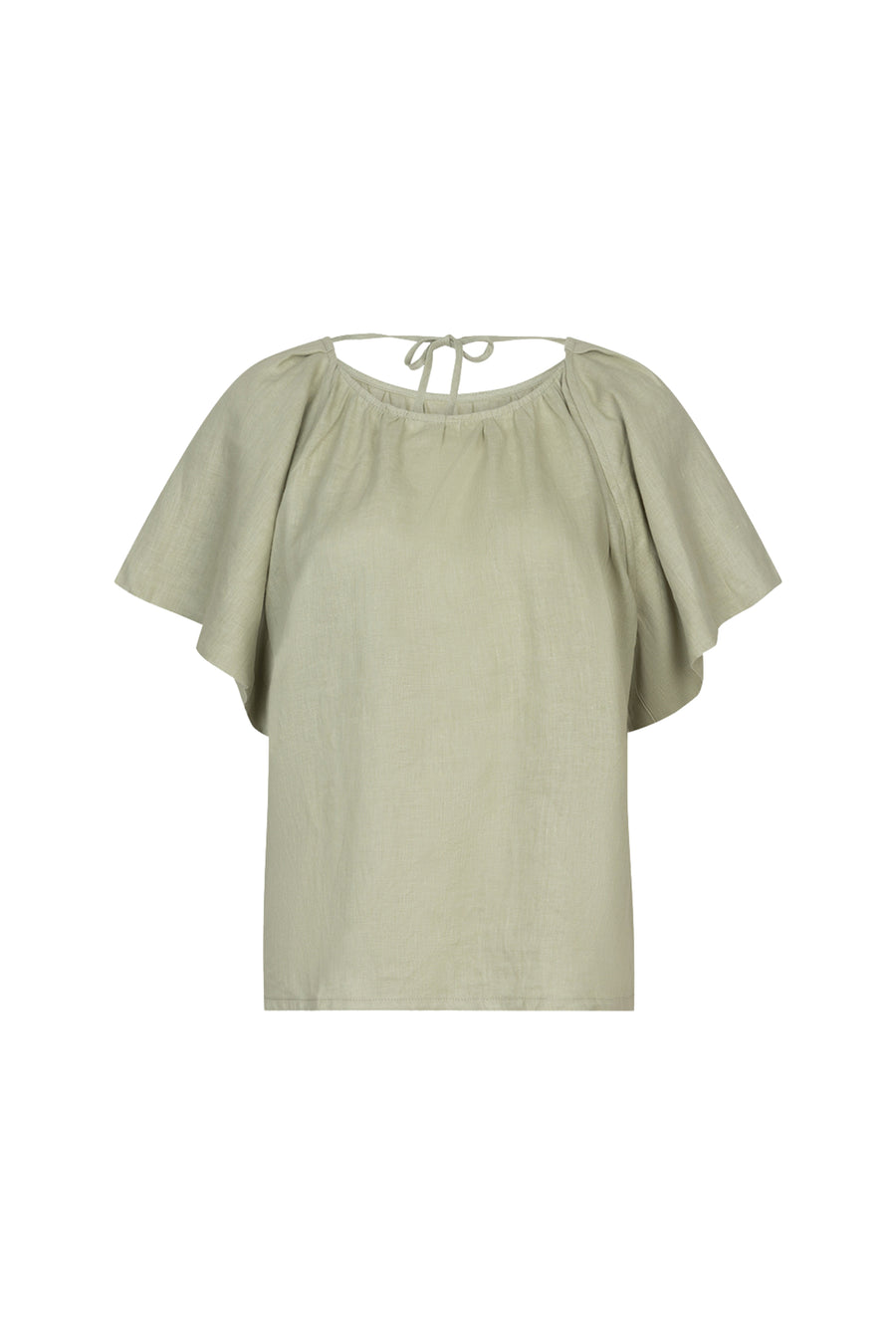 Linnen blouse met zachte groene kleur en rugdetail van EsQualo, elegante en ademende damesblouse voor casual of formeel gebruik